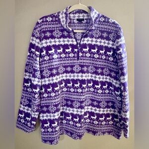 Talbots 2X Lilac Purple and White Alpine Print, Fleece, Half-Zip Pullover